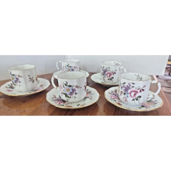 Vintage Royal Crown Derby "Derby Posies" Demitasse Cups & Saucer set of 5 - Picture 1 of 16